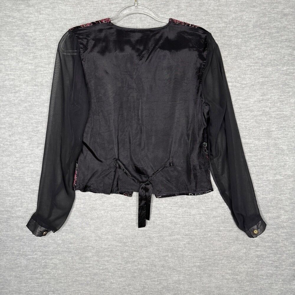 Bentley Womens Shirt Top Size M Crushed Velvet Button Up Sheer Sleeve Whimsygoth - Picture 2 of 9